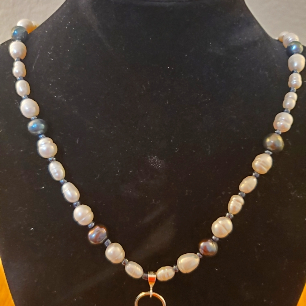 LANYARD/JEWELRY ONE OF A KIND MADE WITH SEMI PRECIOUS GEMS OF BAROQUE PEARL